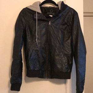 Faux leather jacket with hood